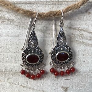 925 Sterling Silver Earrings with Carnelian Stones